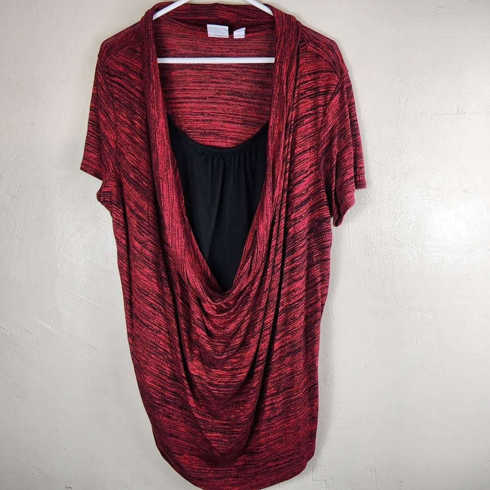 Cato Plus Size Women's 18/20W Red Black Cowl Neck Layered Short Sleeve Blouse